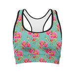 Bird Pink Floral Flower Pattern Print Women's Sports Bra