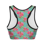 Bird Pink Floral Flower Pattern Print Women's Sports Bra