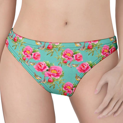 Bird Pink Floral Flower Pattern Print Women's Thong