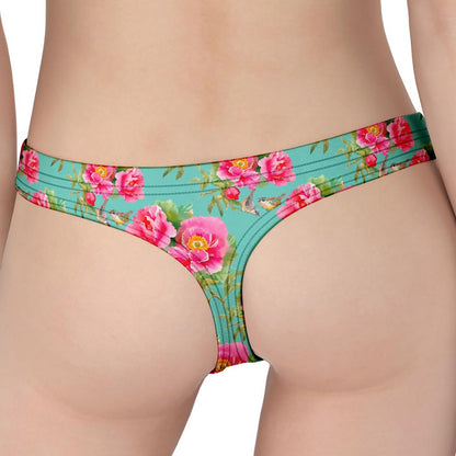 Bird Pink Floral Flower Pattern Print Women's Thong
