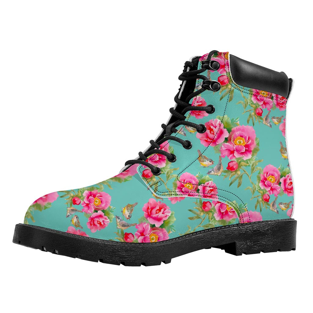 Bird Pink Floral Flower Pattern Print Work Boots