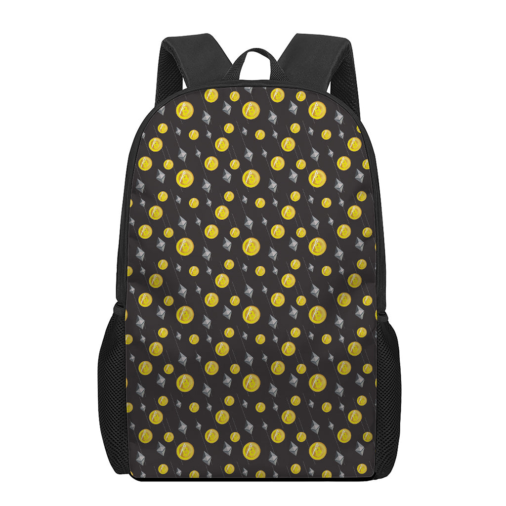 Bitcoin And Ethereum Pattern Print 17 Inch Backpack