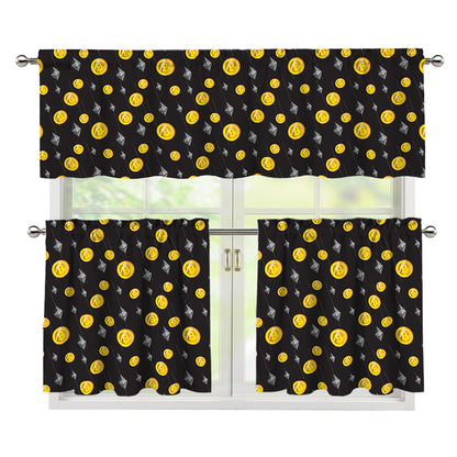 Bitcoin And Ethereum Pattern Print 3 Piece Kitchen Curtains