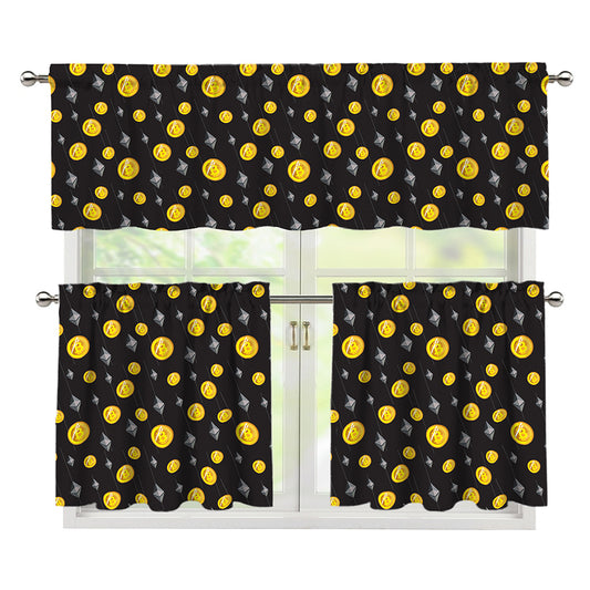 Bitcoin And Ethereum Pattern Print 3 Piece Kitchen Curtains