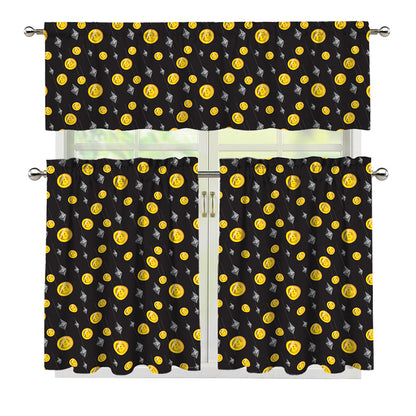 Bitcoin And Ethereum Pattern Print 3 Piece Kitchen Curtains