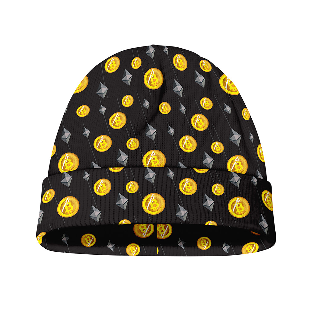 Bitcoin And Ethereum Pattern Print Beanie