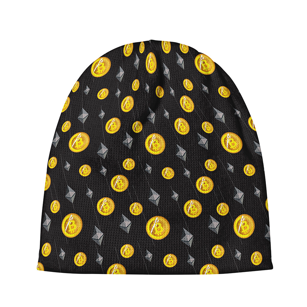 Bitcoin And Ethereum Pattern Print Beanie