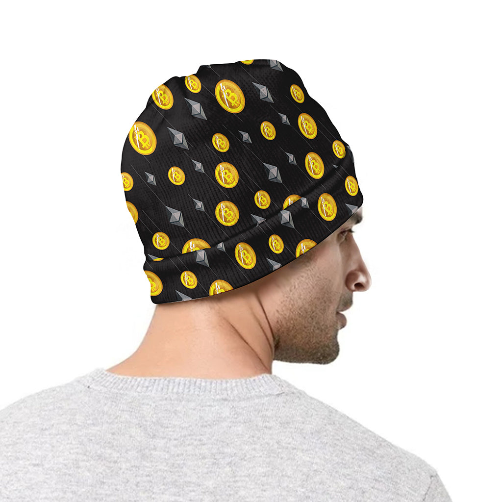 Bitcoin And Ethereum Pattern Print Beanie