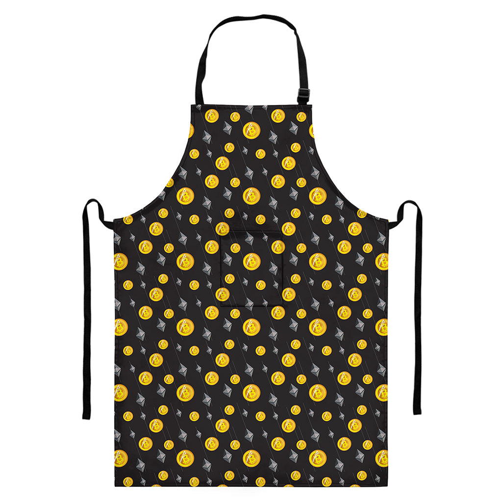 Bitcoin And Ethereum Pattern Print Bib Apron With Pocket