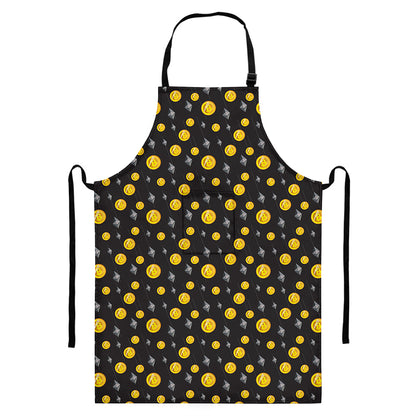 Bitcoin And Ethereum Pattern Print Bib Apron With Pocket