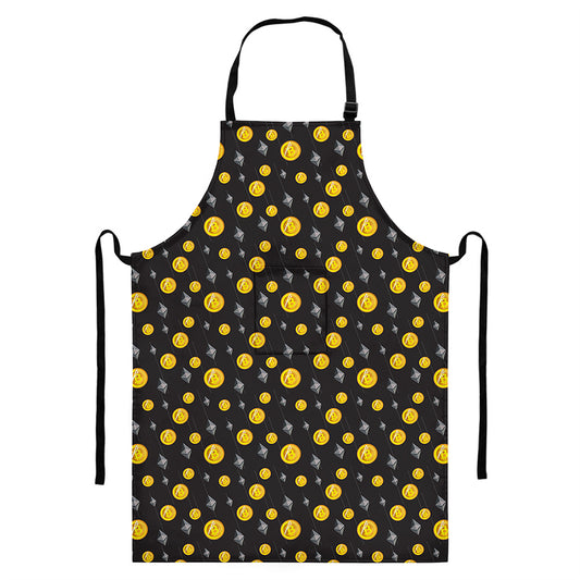 Bitcoin And Ethereum Pattern Print Bib Apron With Pocket