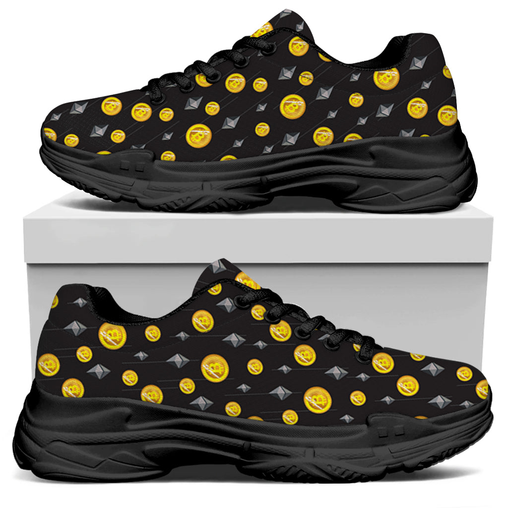 Bitcoin And Ethereum Pattern Print Black Chunky Shoes
