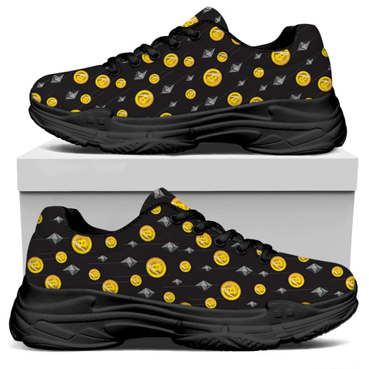 Bitcoin And Ethereum Pattern Print Black Chunky Shoes