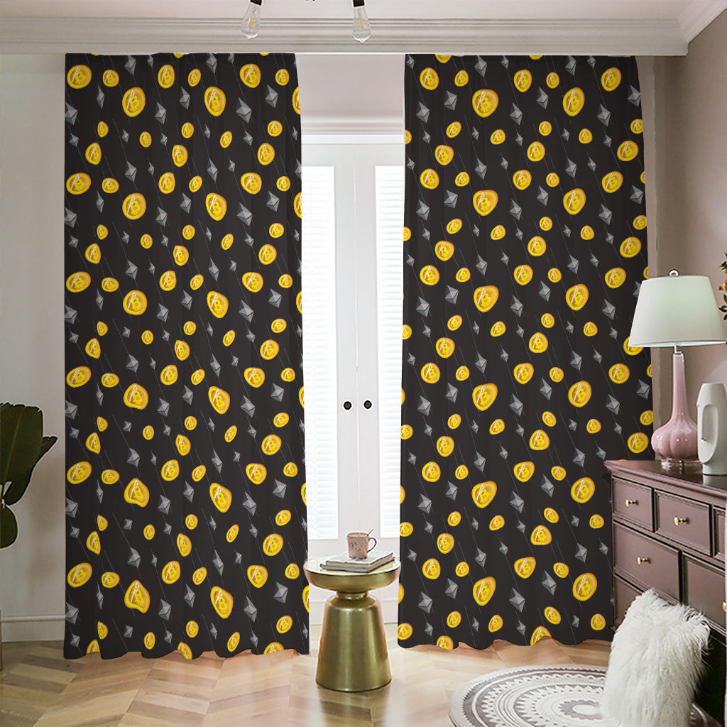 Bitcoin And Ethereum Pattern Print Blackout Pencil Pleat Curtains