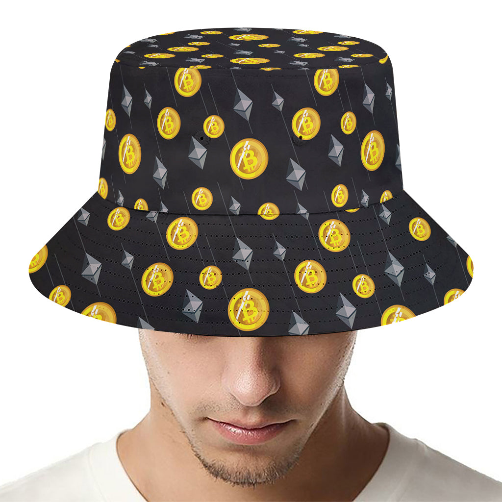 Bitcoin And Ethereum Pattern Print Bucket Hat