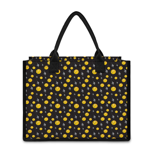 Bitcoin And Ethereum Pattern Print Canvas Tote Bag
