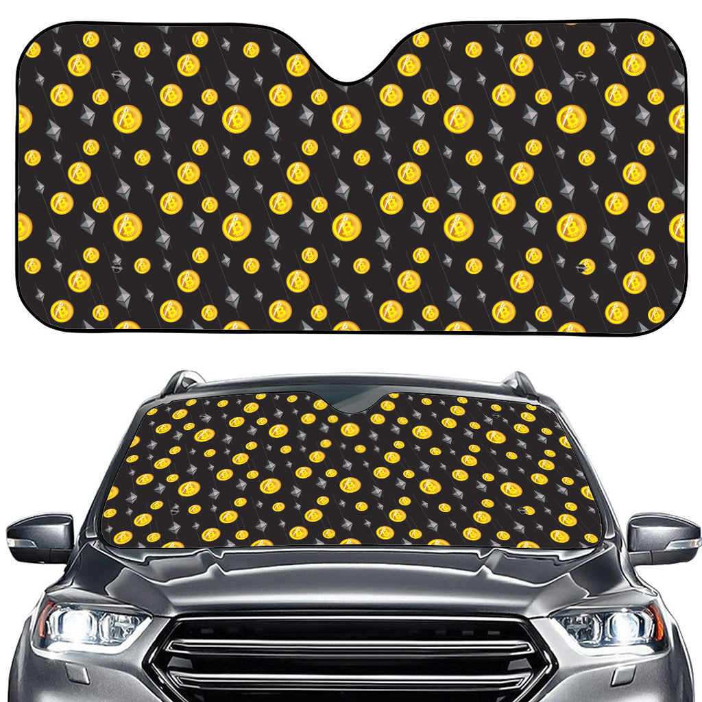 Bitcoin And Ethereum Pattern Print Car Windshield Sun Shade
