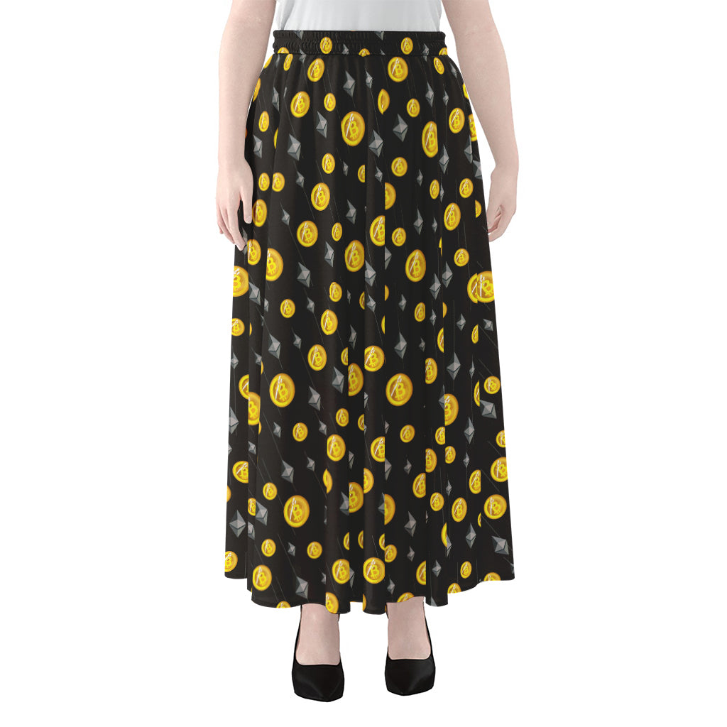 Bitcoin And Ethereum Pattern Print Chiffon Maxi Skirt