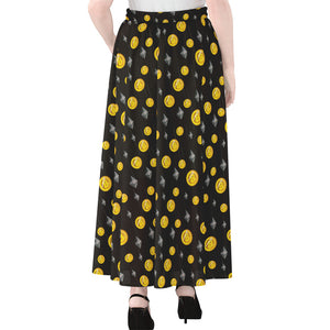 Bitcoin And Ethereum Pattern Print Chiffon Maxi Skirt