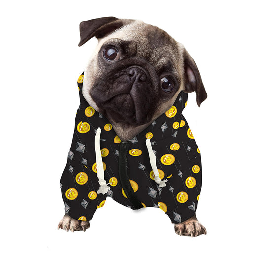 Bitcoin And Ethereum Pattern Print Dog Zip Up Hoodie
