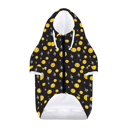 Bitcoin And Ethereum Pattern Print Dog Zip Up Hoodie