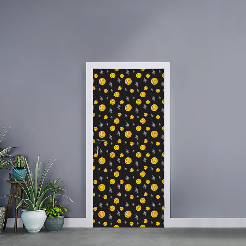 Bitcoin And Ethereum Pattern Print Door Sticker