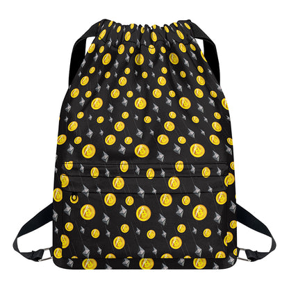Bitcoin And Ethereum Pattern Print Drawstring Backpack