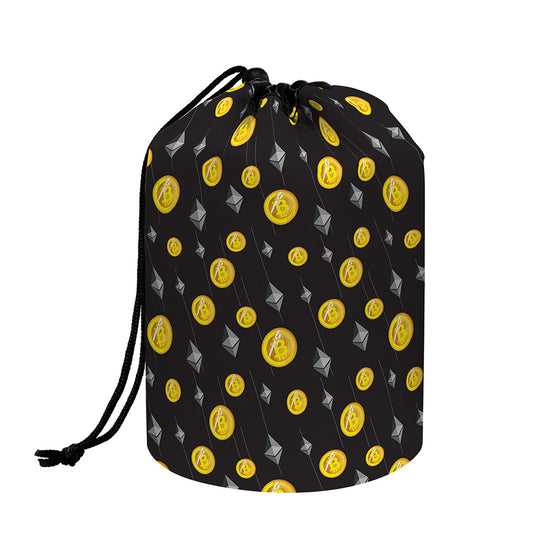 Bitcoin And Ethereum Pattern Print Drawstring Makeup Bag