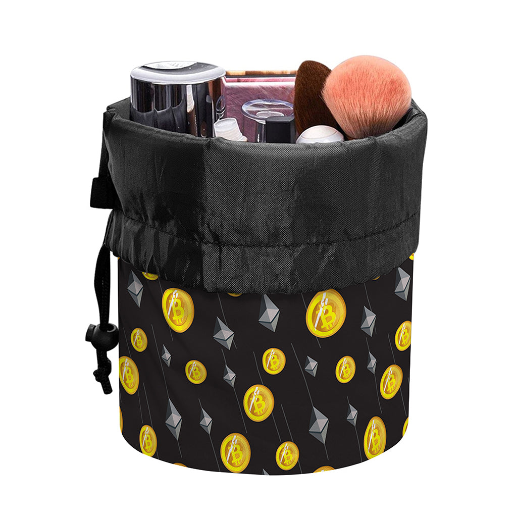 Bitcoin And Ethereum Pattern Print Drawstring Makeup Bag