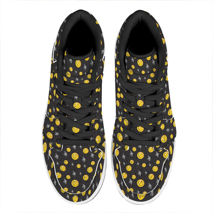 Bitcoin And Ethereum Pattern Print High Top Leather Sneakers