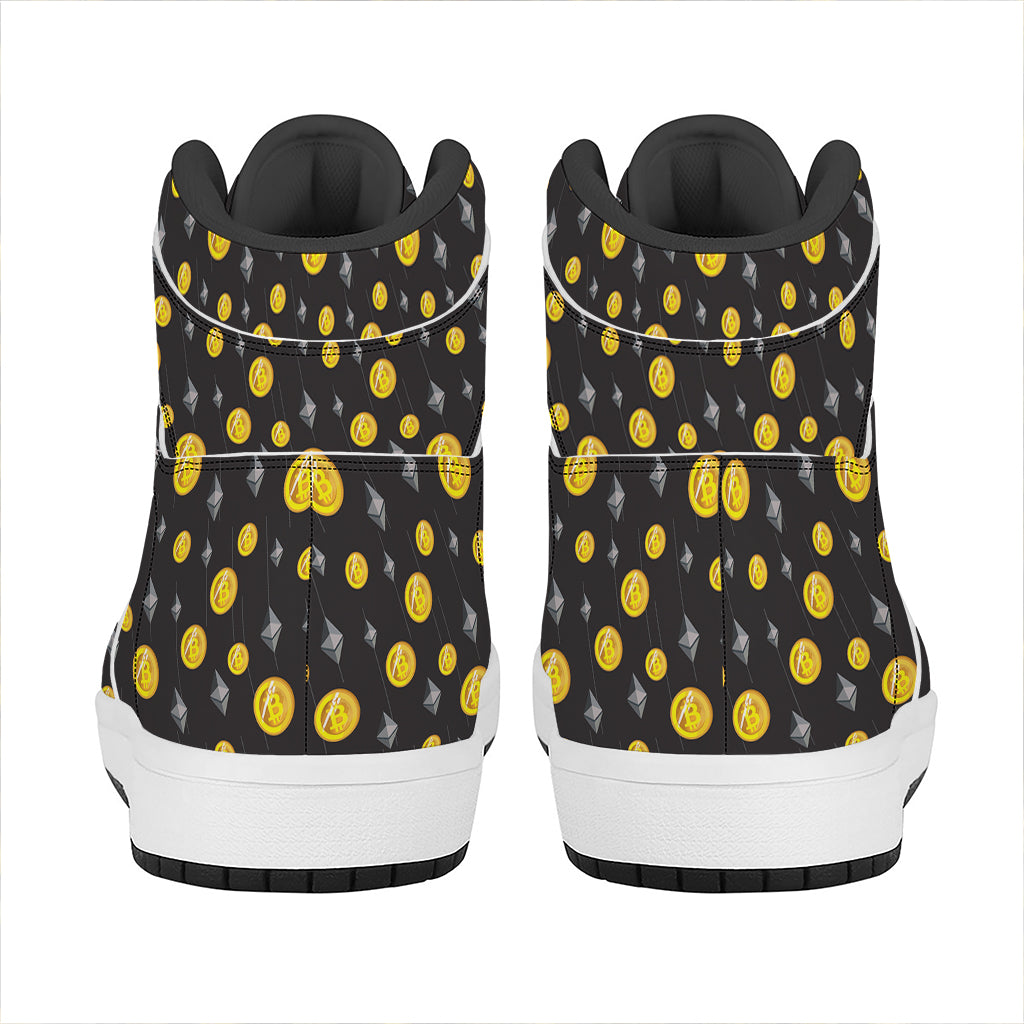 Bitcoin And Ethereum Pattern Print High Top Leather Sneakers