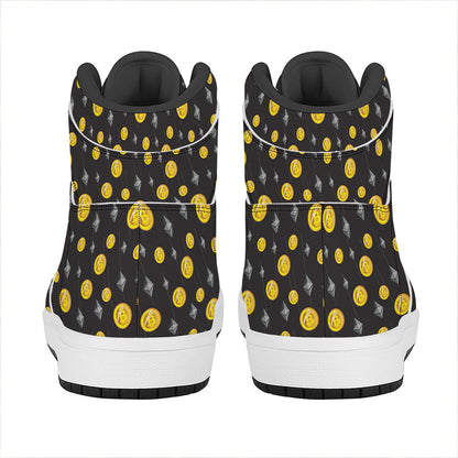 Bitcoin And Ethereum Pattern Print High Top Leather Sneakers