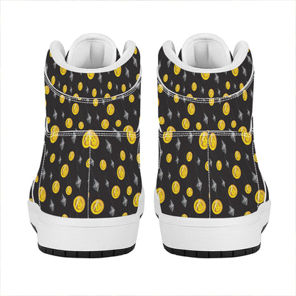 Bitcoin And Ethereum Pattern Print High Top Leather Sneakers