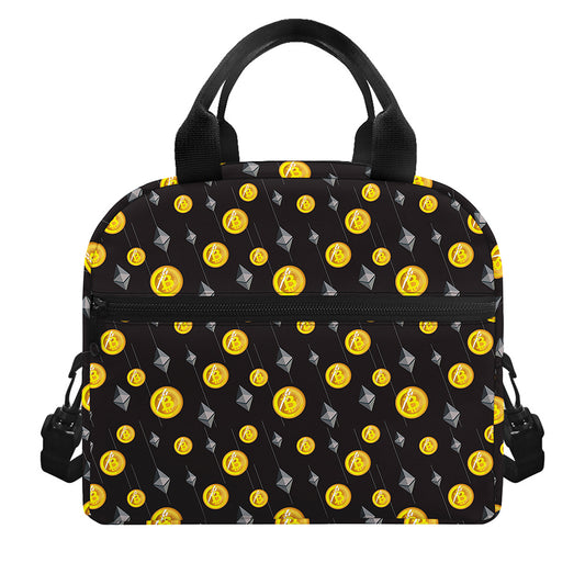 Bitcoin And Ethereum Pattern Print Insulated Lunch Bag