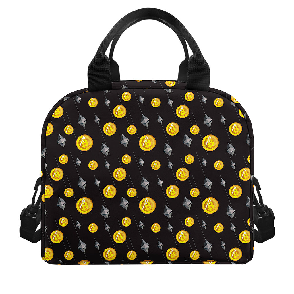 Bitcoin And Ethereum Pattern Print Insulated Lunch Bag