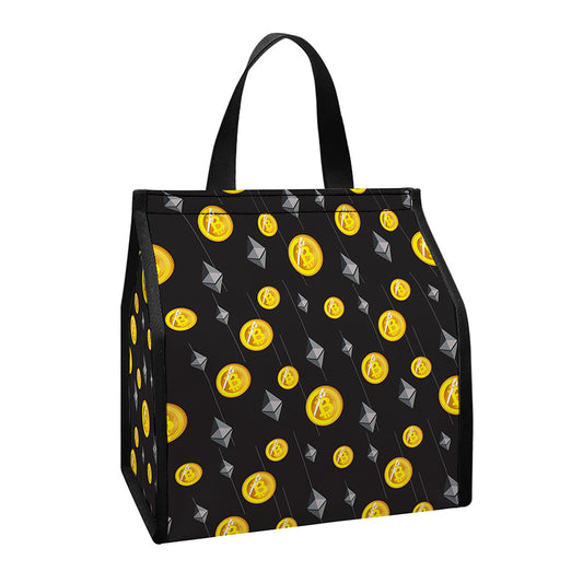 Bitcoin And Ethereum Pattern Print Insulated Lunch Tote