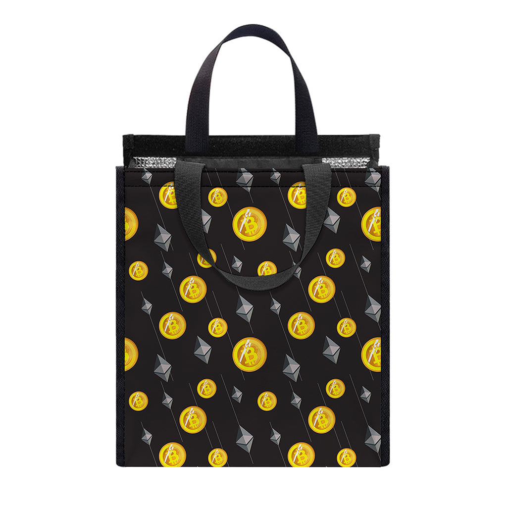 Bitcoin And Ethereum Pattern Print Insulated Lunch Tote