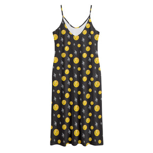 Bitcoin And Ethereum Pattern Print Jersey Midi Cami Dress