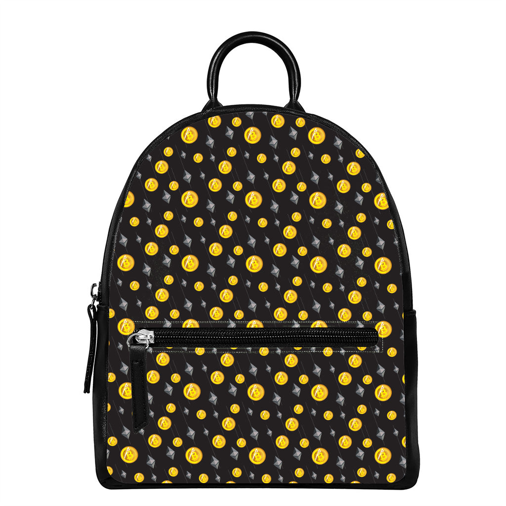 Bitcoin And Ethereum Pattern Print Leather Backpack