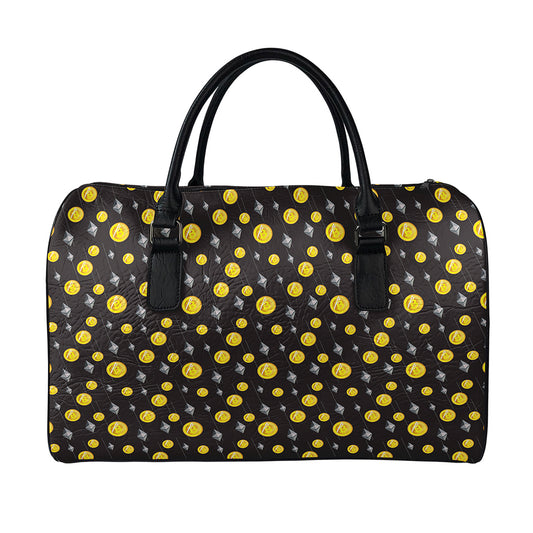 Bitcoin And Ethereum Pattern Print Leather Duffle Bag