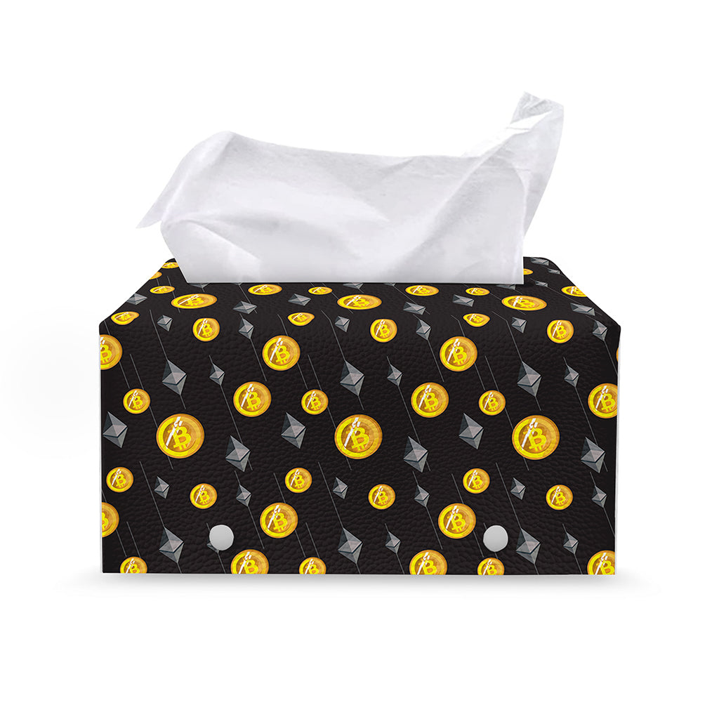 Bitcoin And Ethereum Pattern Print Leather Tissue Box Cover