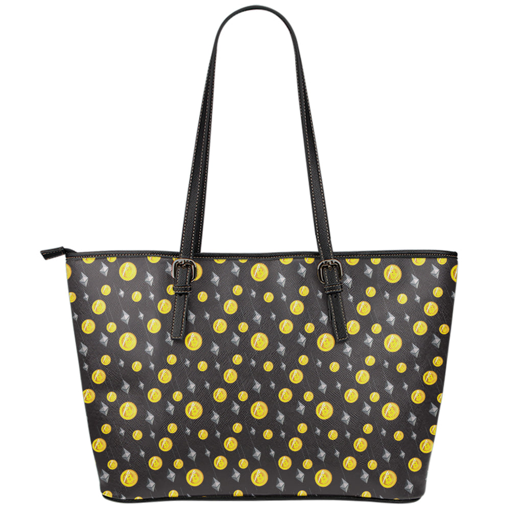 Bitcoin And Ethereum Pattern Print Leather Tote Bag