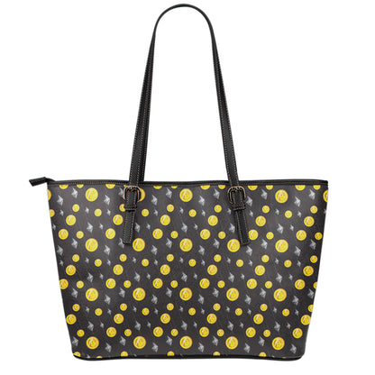 Bitcoin And Ethereum Pattern Print Leather Tote Bag
