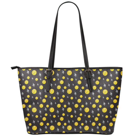 Bitcoin And Ethereum Pattern Print Leather Tote Bag