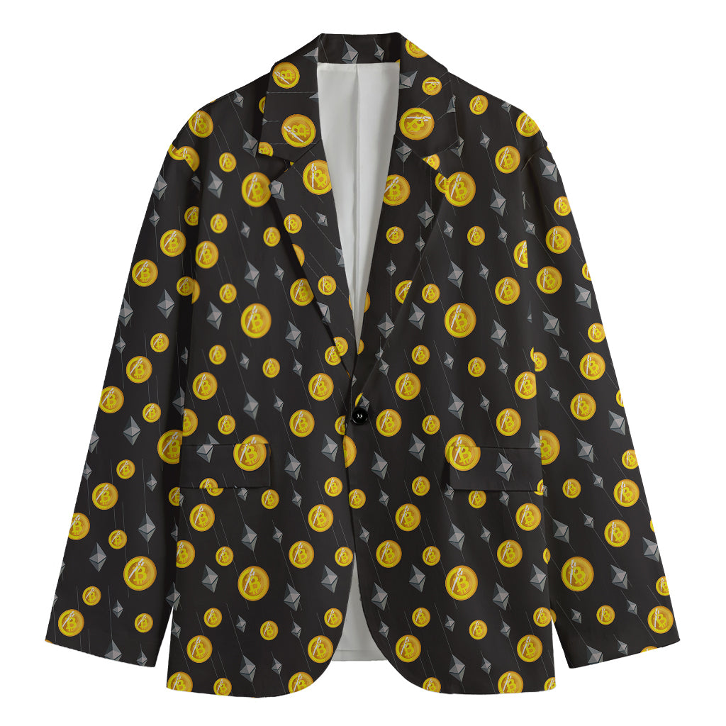 Bitcoin And Ethereum Pattern Print Men's Blazer