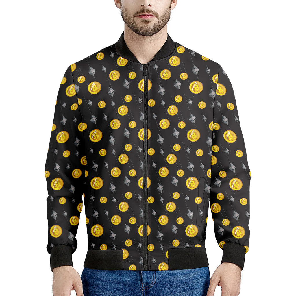 Bitcoin And Ethereum Pattern Print Men's Bomber Jacket