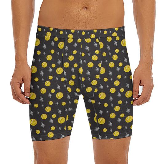 Bitcoin And Ethereum Pattern Print Men's Long Boxer Briefs