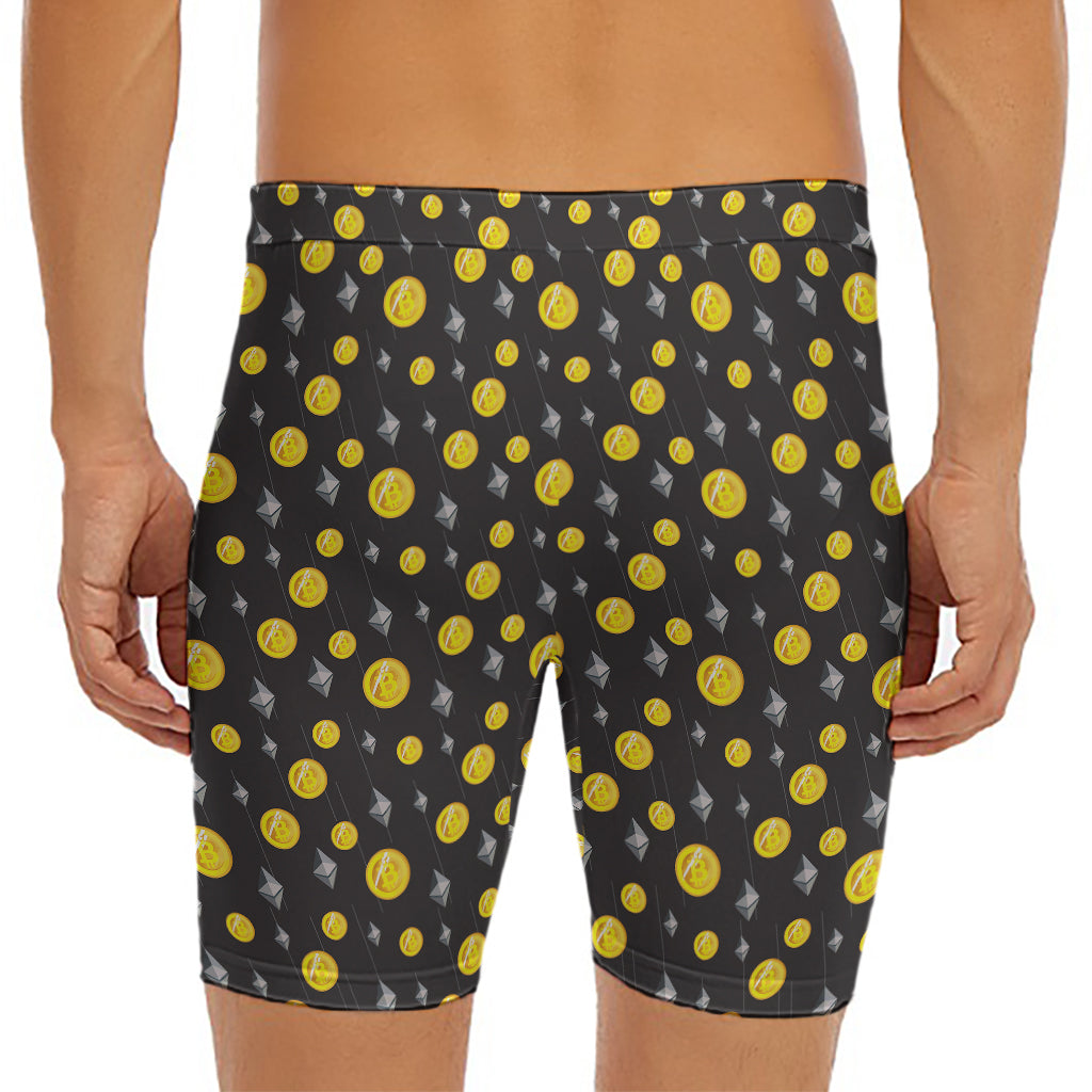 Bitcoin And Ethereum Pattern Print Men's Long Boxer Briefs