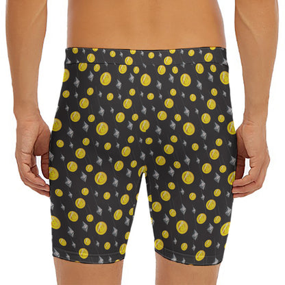 Bitcoin And Ethereum Pattern Print Men's Long Boxer Briefs