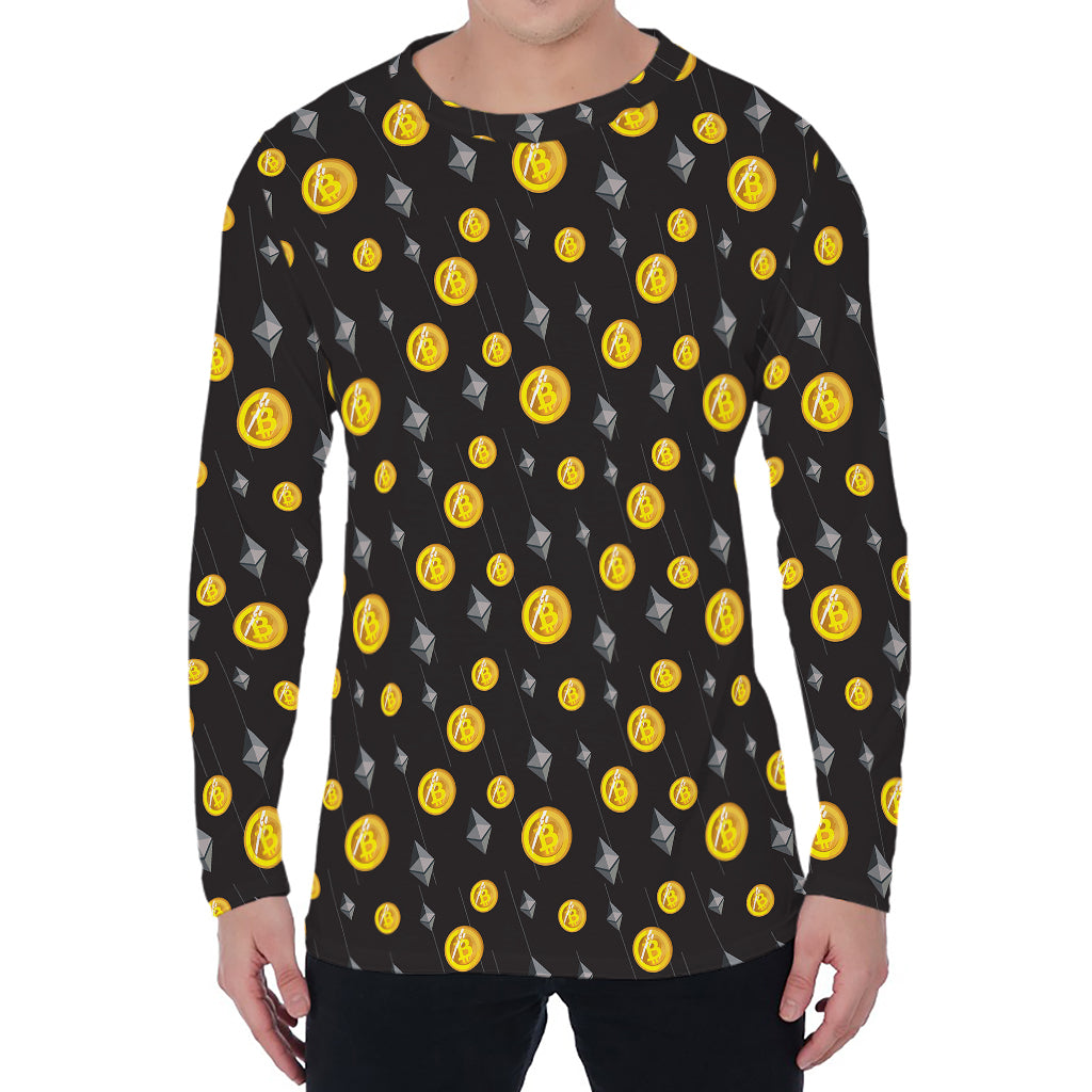 Bitcoin And Ethereum Pattern Print Men's Long Sleeve T-Shirt